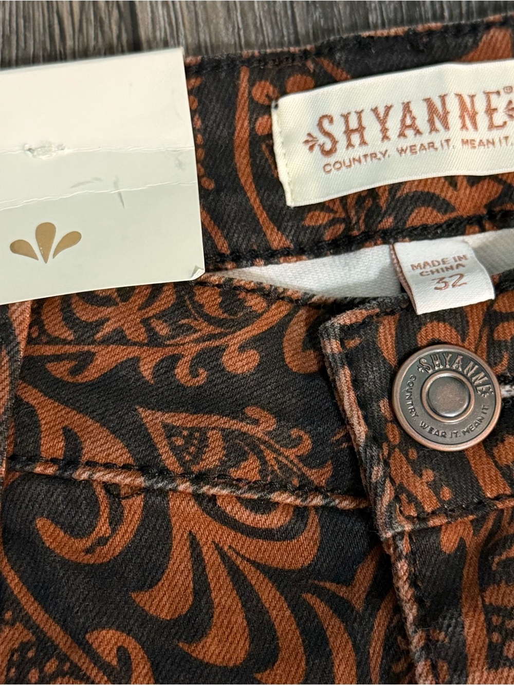 Shyanne Paisley High Rise Flare Western Jeans Brown Black W32 L36 Boho Cowgirl - Picture 7 of 16